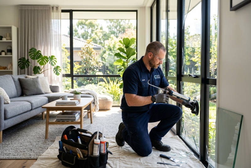 Technician adjusting window sash lock mechanism